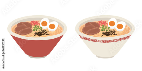 2種類のどんぶりの豚骨ラーメン