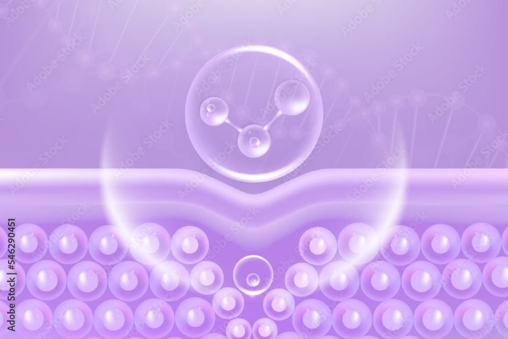 Hyaluronic acid before and after hair and skin solutions ad. purple collagen serum drop into