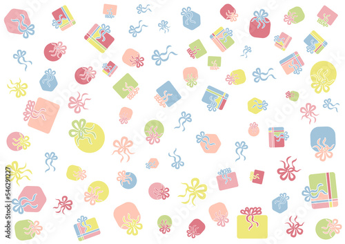 Seamless pattern Gift box, with bow tie motifs. On a white background, vector illustration.