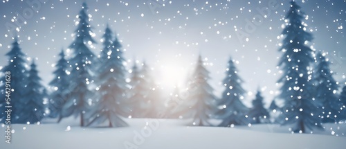 Christmas landscape with snow and fir tree. copy space © Markus