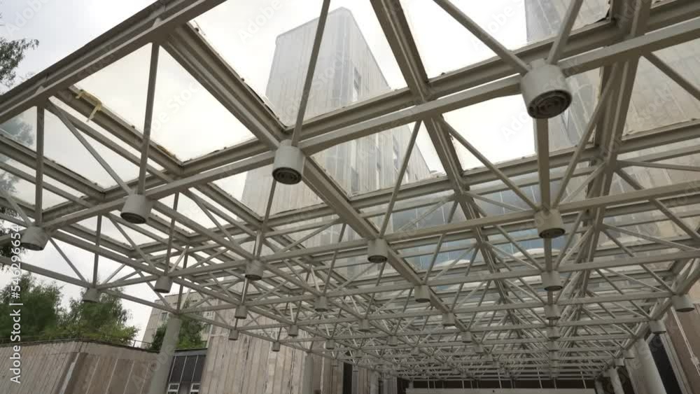 Glass panoramic roof of the main entrance of the university. Dolly camera shot Glass panoramic roof of the main entrance of the university. Dolly camera shot