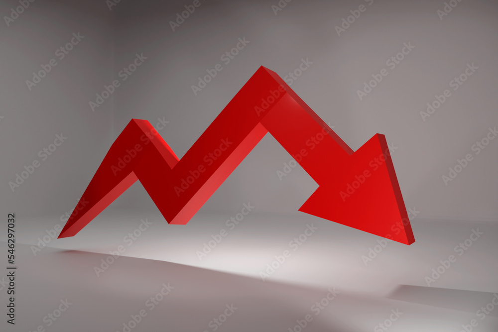Recession arrow. Symbol for economic decline. Red arrow signal. Recession arrow. Symbol for economic decline. Red arrow signal.