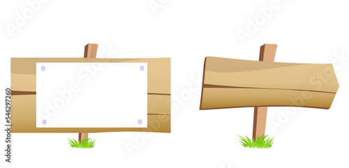 Wooden board signs for information and advertising. Vector illustration isolated on white.