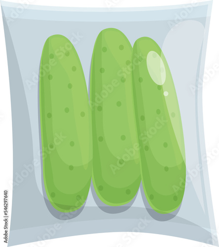 Cucumber vacuum bag icon cartoon vector. Plastic pack. Foil package
