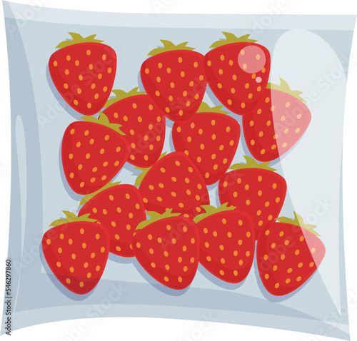 Strawberry vacuum bag icon cartoon vector. Food bag. Foil product