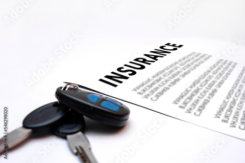 Closeup of insurance document isolated on white background