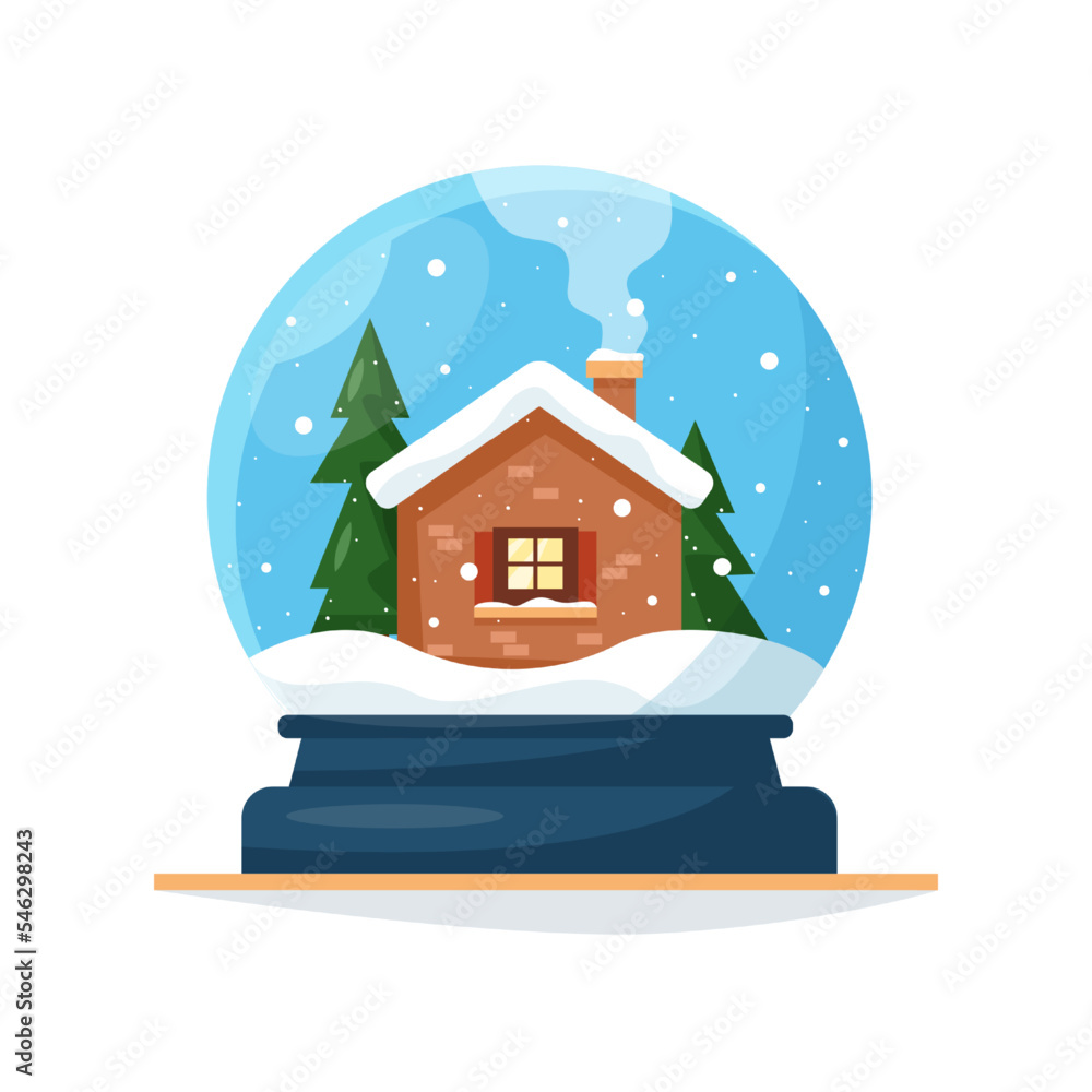 Christmas winter snowball with house. Vector illustration