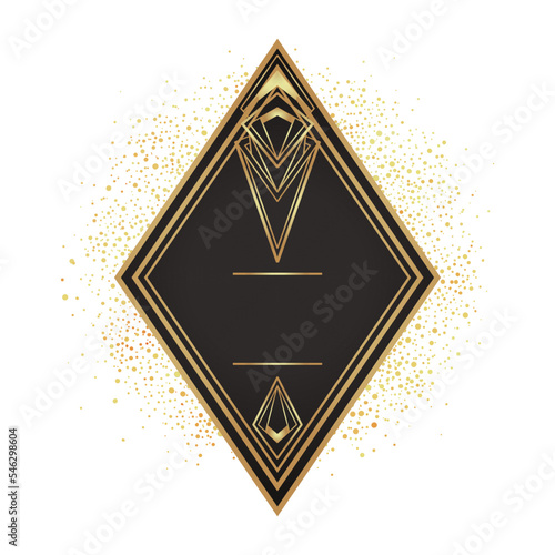 Art Deco vintage gold frame in black over white, design element. Retro party geometric background set, 1920s style. Vector illustration for glamour party, thematic wedding or textile prints.