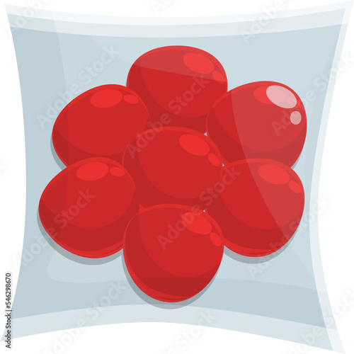 Red berry vacuum bag icon cartoon vector. Food pack. Package zipper