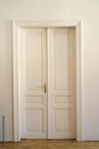 white closed door in old house