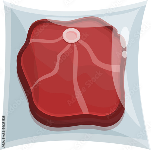 Beef meat vacuum bag icon cartoon vector. Plastic pack. Steak food