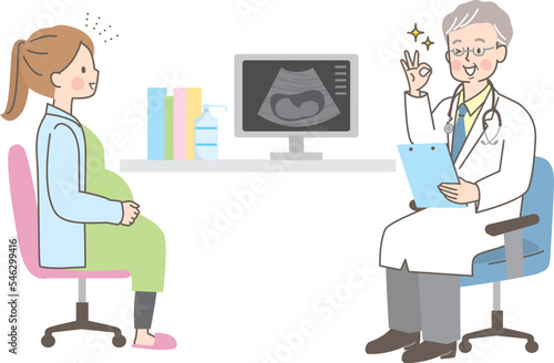 妊婦さんとお医者さんのイラスト素材