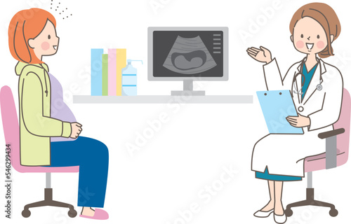 妊婦さんとお医者さんのイラスト素材