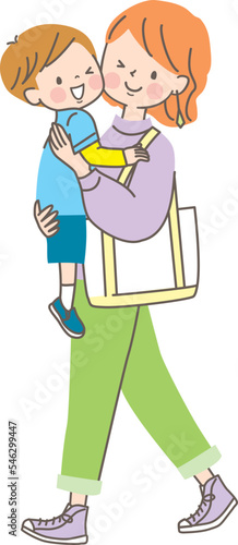 買い物に行く親子のベクターイラスト素材