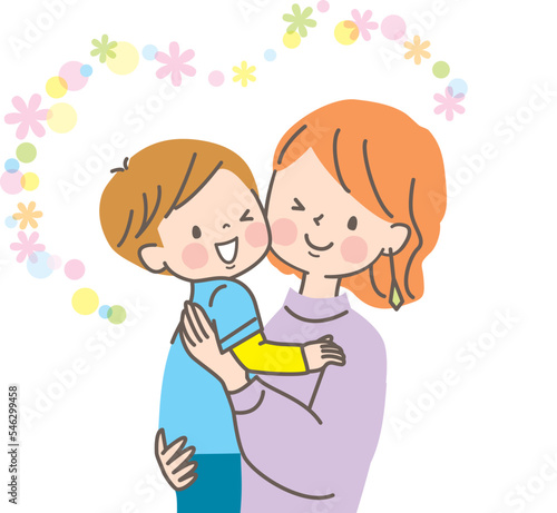 笑顔で抱っこする親子のベクターイラスト素材