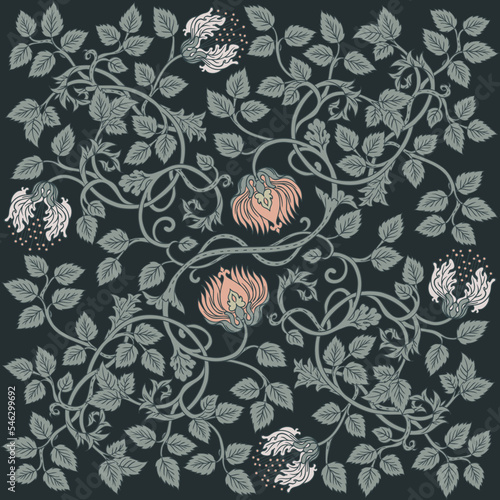 Floral vintage seamless pattern for retro wallpapers. Enchanted Vintage Flowers. Arts and Crafts movement inspired. Design for wrapping paper  wallpaper  fabrics and fashion clothes.