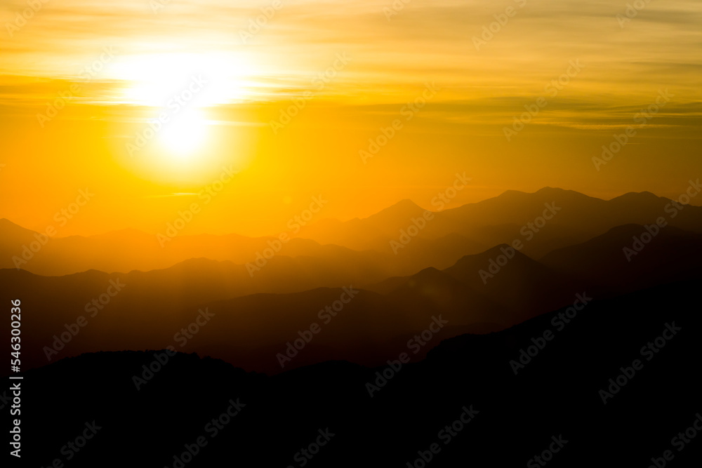 Sunset in Pedraforca mountain view from La Garrotxa, Spain