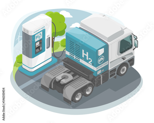 hydrogen station semi trailer truck h2 Air liquide green logistic concept energy power plant power ecology system for low emission isometric concept