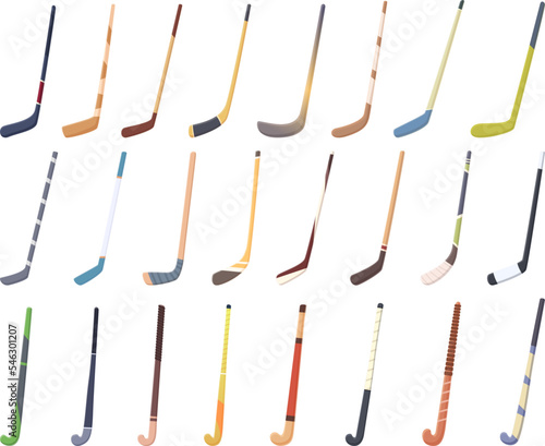 Hockey stick icons set cartoon vector. Field grass. Ground sport