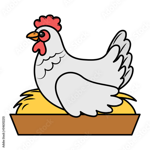 Cute hen sitting on nest Concept, Farm Bird vector color icon design, Poultry farming symbol, Meat or Eggs Production Sign, Protein and farmyard equipment stock illustration