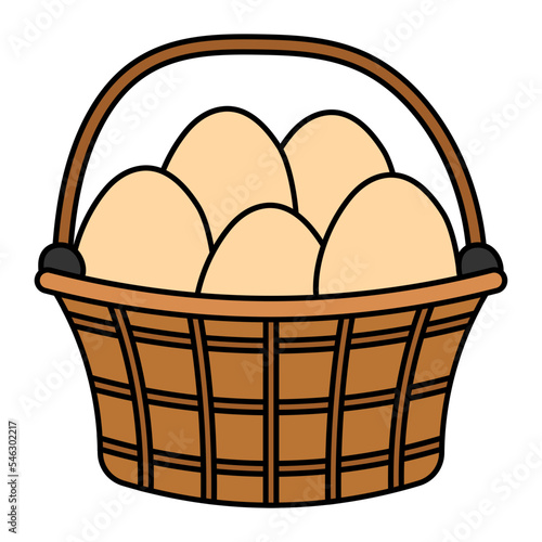 Straw Basket filled with Eggs Concept, Kitchen Utensil bucket vector color icon design, Poultry farming symbol, Meat or Eggs Production Sign, Protein and farmyard equipment stock illustration