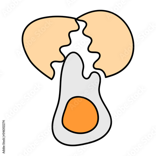 Broken Egg Shell Concept, vector color icon design, Poultry farming symbol, Meat or Eggs Production Sign, Protein and farmyard equipment stock illustration