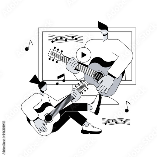Online music lessons abstract concept vector illustration. Live video conferencing, music teacher, covid quarantine, online private practice, professional advice, stay at home abstract metaphor.