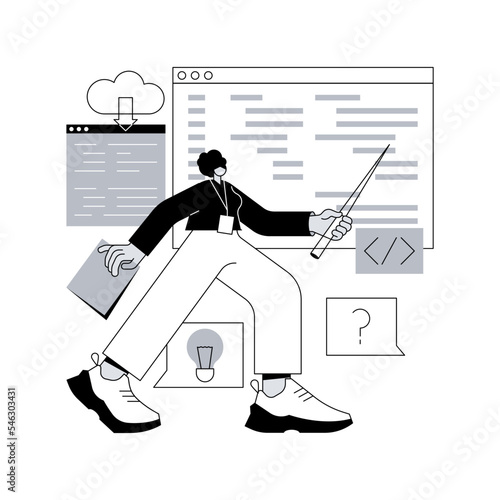 Coding workshop abstract concept vector illustration. Code writing workshop, online programming course, app and games development class, informatics lesson, software development abstract metaphor. photo