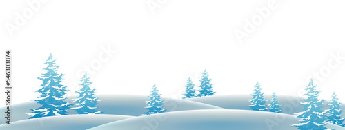 Snow hill and tree covered with snow, header footer ornament or element design for winter and christmast, blue color photo