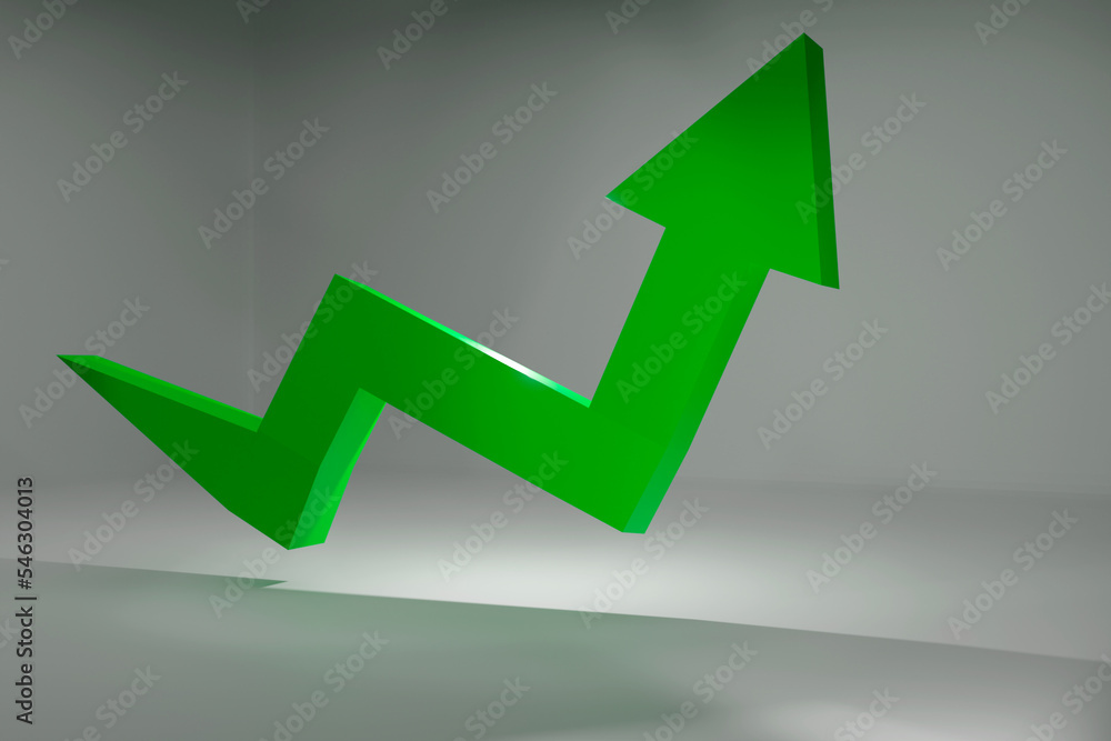 Economic expansion. Green arrow signalling growth in the economy Economic expansion. Green arrow signalling growth in the economy