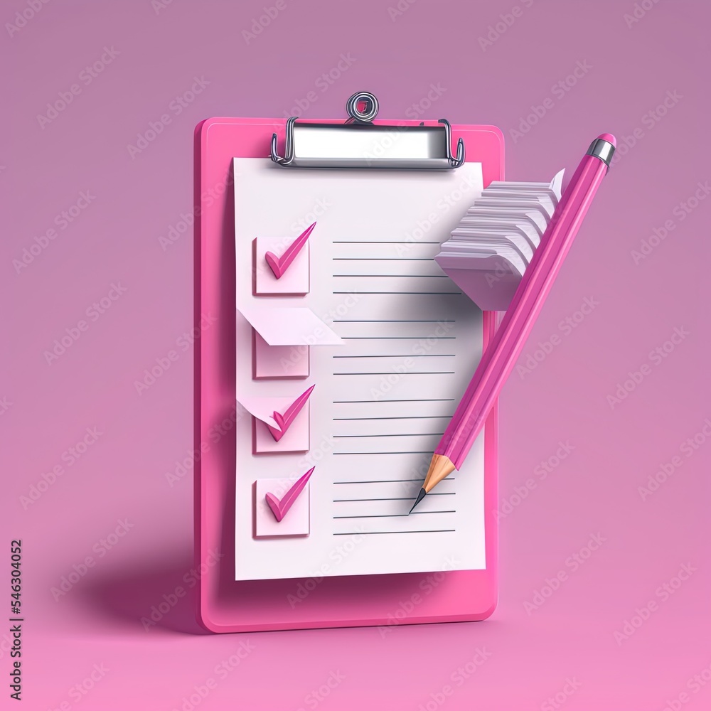 3d paper clipboard task management todo check list with pencil, fast