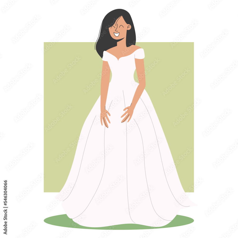 Adorable model girl in wedding dress posing. Vector illustration in flat style Adorable model girl in wedding dress posing. Vector illustration in flat style