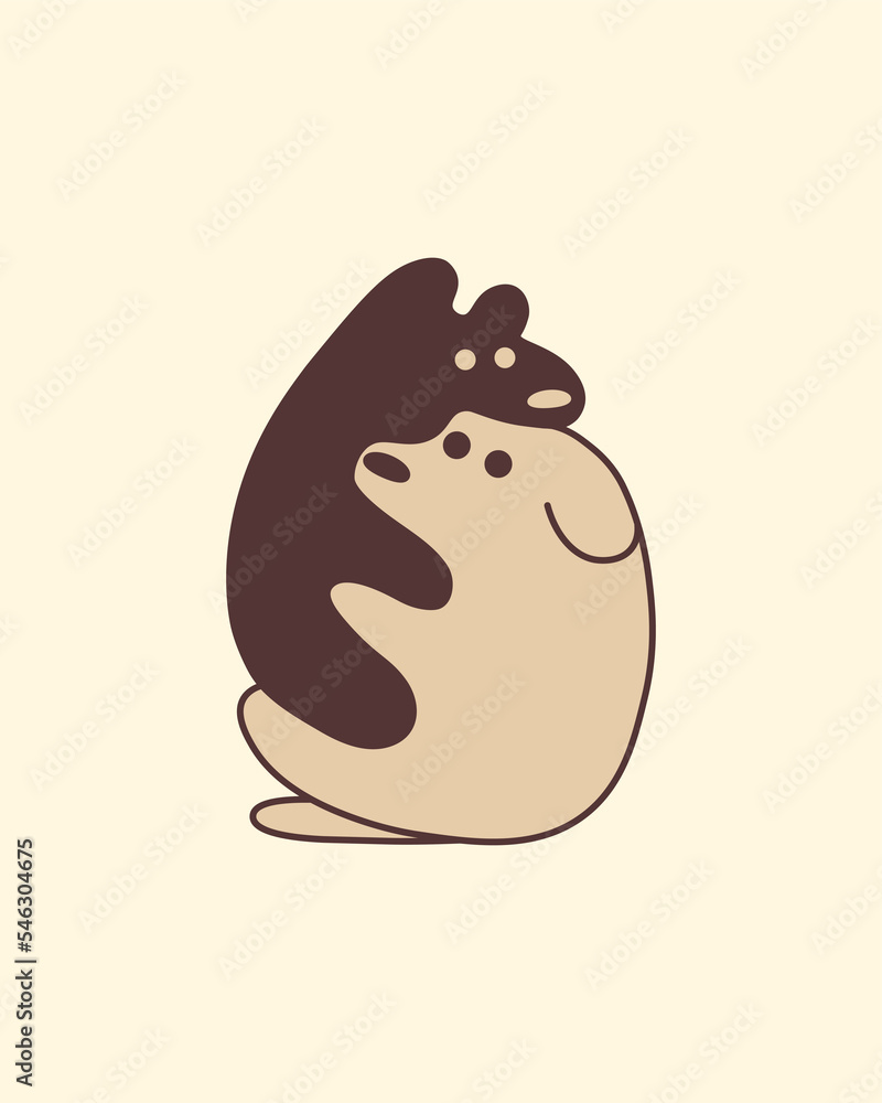 Hugs illustration in brown colors. Animals hug each other. Minimalism Hugs illustration in brown colors. Animals hug each other. Minimalism