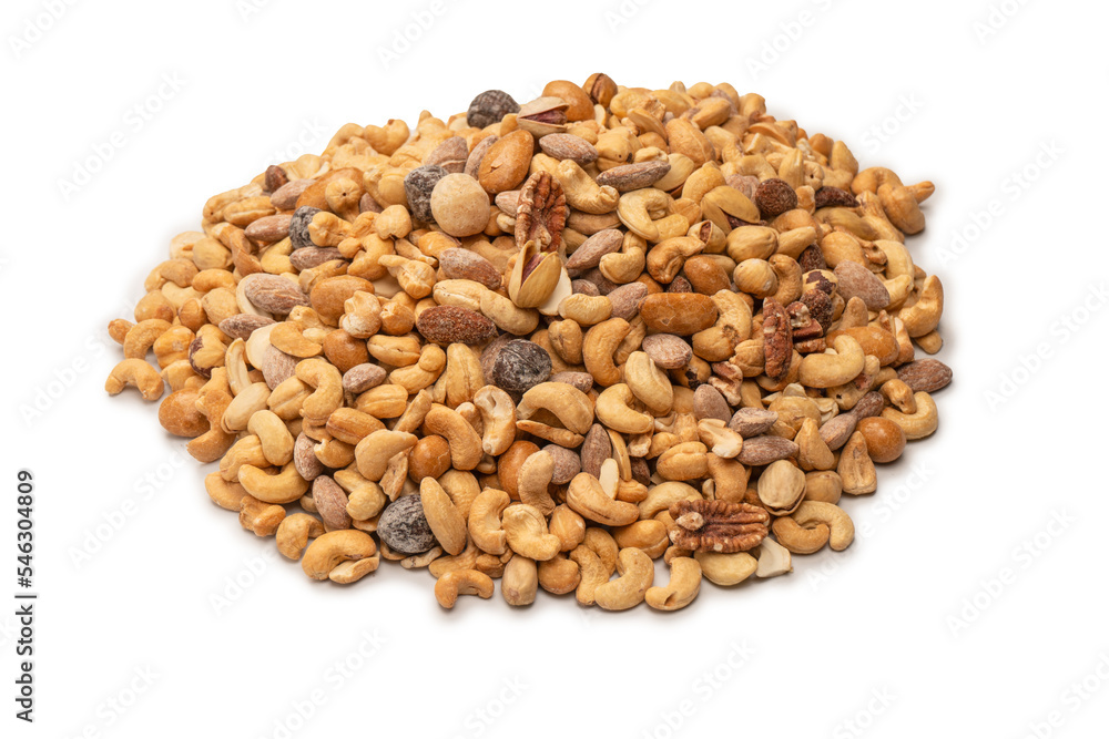 A group of almonds, pistachios, walnuts, macadamia, cashews. A group of almonds, pistachios, walnuts, macadamia, cashews.