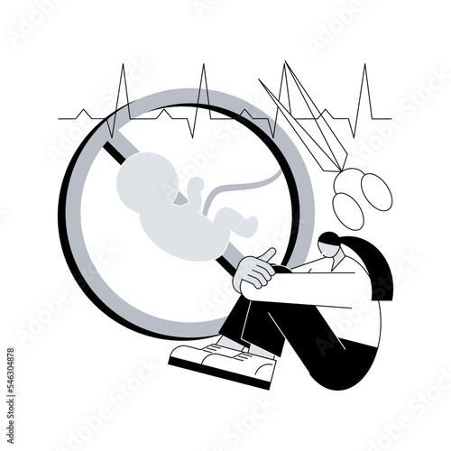 Abortion abstract concept vector illustration. Ending pregnancy, spontaneous abortion, early pregnancy, fetal rights, medical instruments, my body decision, emergency ultrasound abstract metaphor.