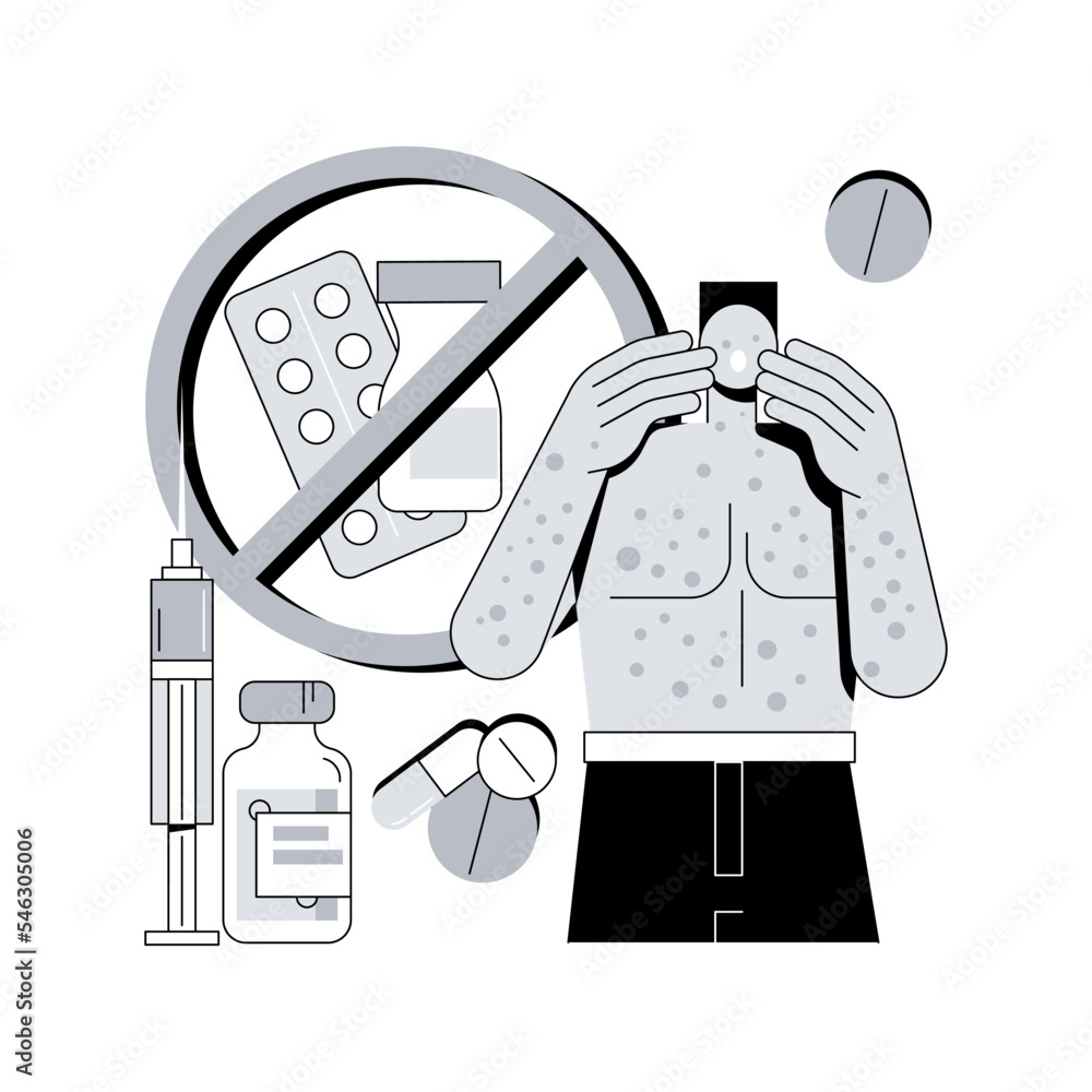 Drug allergy abstract concept vector illustration. Triggers of drug