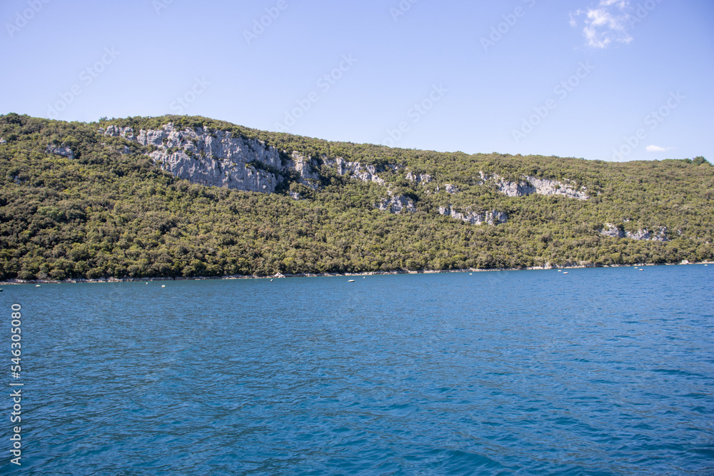 distant coastline of the Limski Kanal, Rovinj, Croatia