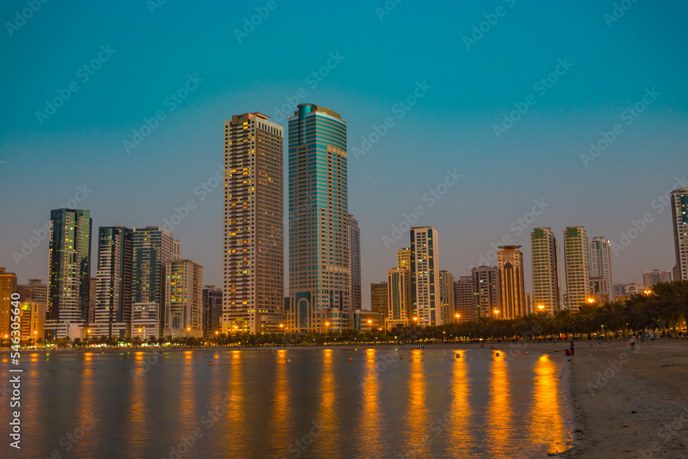 Obraz premium General view of modern buildings in Sharjah
