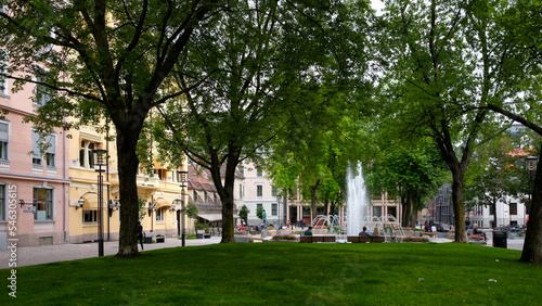 Europe buildings and trees in a park