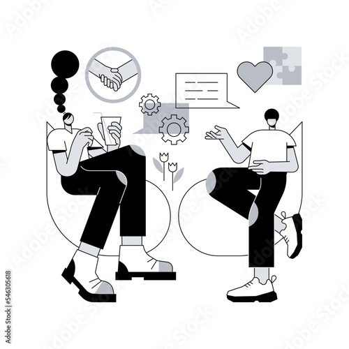 Social Interaction Skills abstract concept vector illustration. Communication skills, building social network, interaction disability, autism diagnostics, activities for adults abstract metaphor.