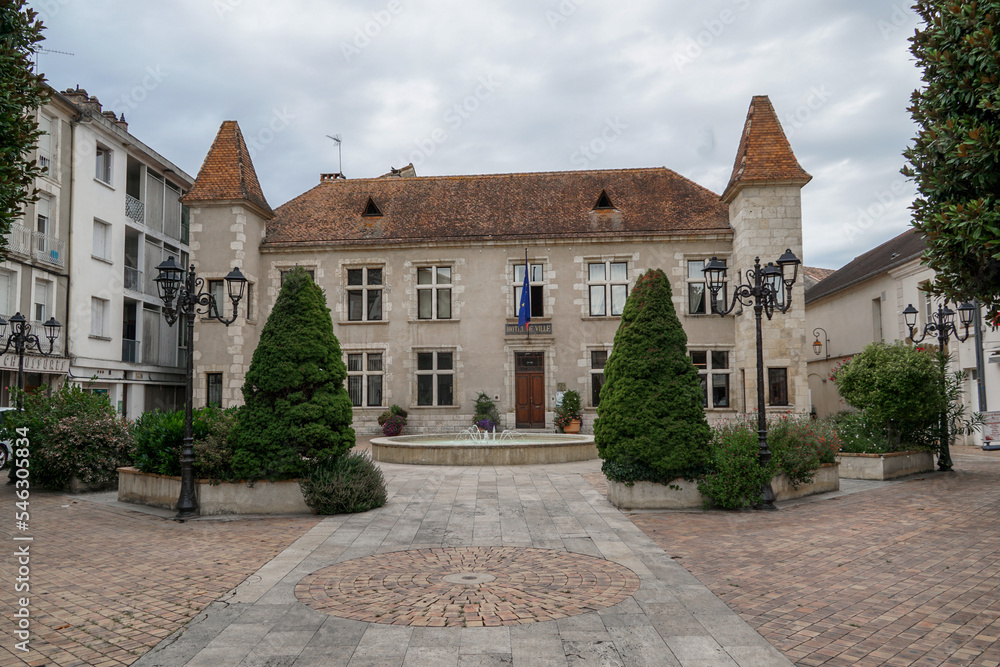 A look at the town hall of the city of Nerac, Southwestern France.