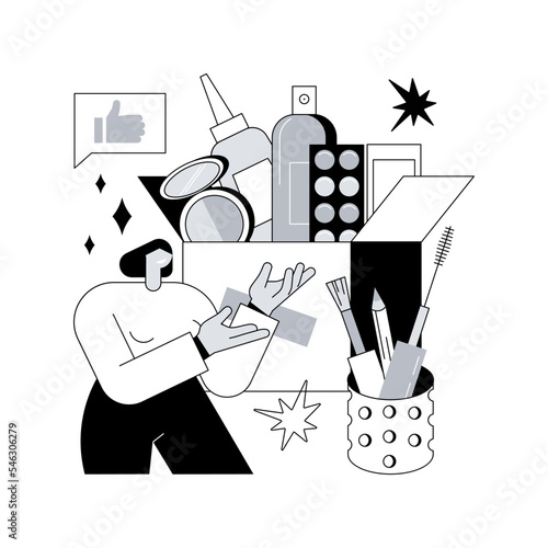Beauty box abstract concept vector illustration. Subscription box, monthly gift delivery, beauty products, personalised cosmetics selection, membership, skin and hair care abstract metaphor.