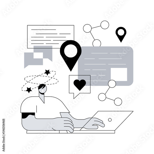 FOMO abstract concept vector illustration. Fear of missing out, social anxiety, having fun, stay connected, social interaction, internet use, psychological health and well-being abstract metaphor.