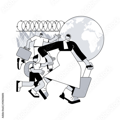 Refugees abstract concept vector illustration. People crossing border illegally, refugee world crisis, forced migration, internally displaced people, asylum seeker, immigration abstract metaphor.