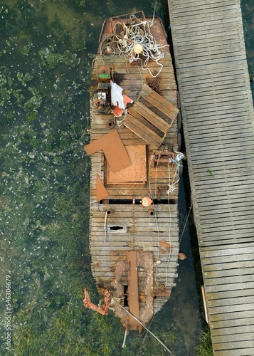Fotobehang Aerial view of abandoned barge