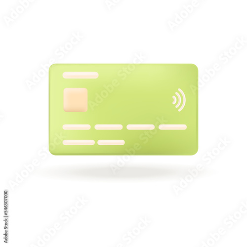 Green plastic credit or debit card with chip 3D icon. Banking technology for money transfer, payment on shopping in retail store 3D vector illustration on white background. Finance, bank concept