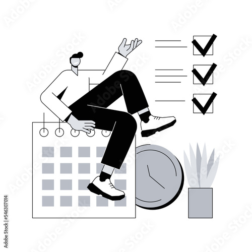 Set up daily schedule abstract concept vector illustration. Quarantine daily routine, schedule your day staying home, self-organization during pandemic, set up study calendar abstract metaphor.