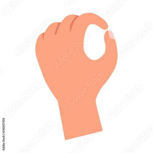 Cartoon person hand showing number 0 with fingers isolated on white background. Hand of people counting vector illustration. Gestures, education concept