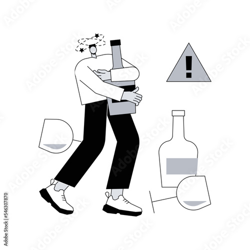 Drinking alcohol abstract concept vector illustration. Binge drinking, alcoholic beverage, alcohol abuse, addiction rehabilitation service, alcoholism therapy, health impact abstract metaphor.