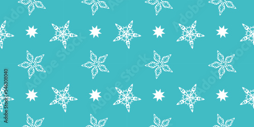 Vector seamless snowflake pattern snow repeated background trendy color new year xmas pattern with snow blue minty